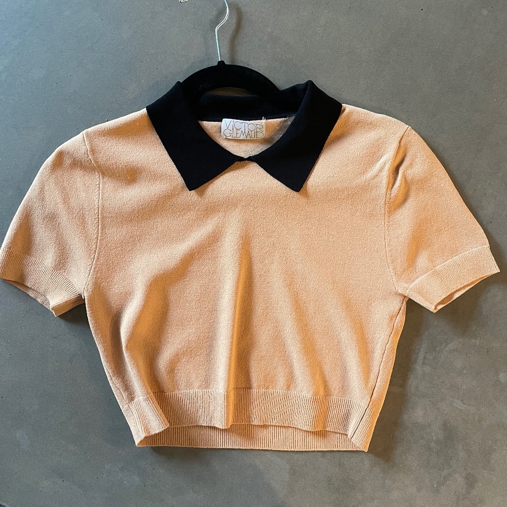 Cropped camel/tan top with collar